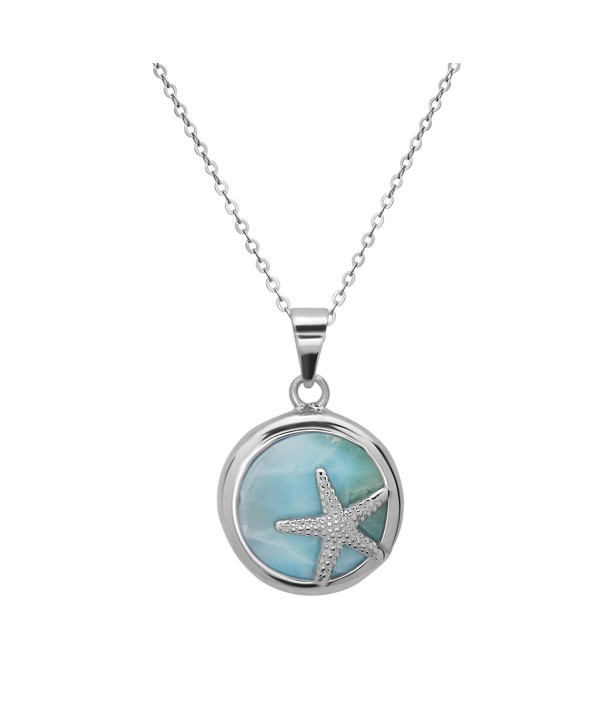 Sterling Silver Natural Larimar Starfish Circle Pendant with 18" Chain - CP11ABUECFT