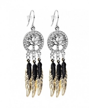 Body Candy Stainless Steel Clear Accent Falling Black Feathers Tree of Life Fishhook Dangle Earrings - CC128Z11JJD