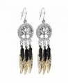 Body Candy Stainless Steel Clear Accent Falling Black Feathers Tree of Life Fishhook Dangle Earrings - CC128Z11JJD