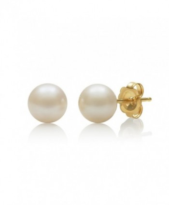 14K Gold AAA Quality White Cultured Freshwater Pearl Stud Earrings - C811LETLOY9