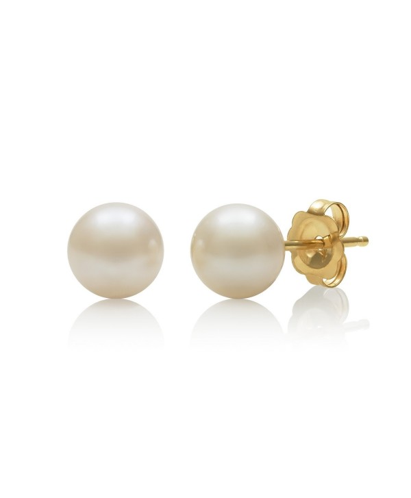 14K Gold AAA Quality White Cultured Freshwater Pearl Stud Earrings - C811LETLOY9