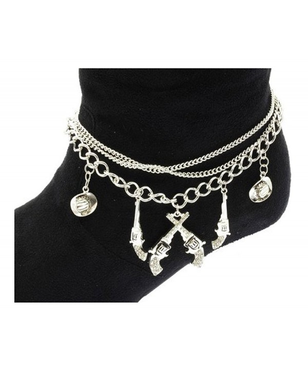 Fashion Jewelry ~ Pistols and Cowboy Hat Boot Charm Anklet (Boot Charm 056a 24) - CN11DRBU23L