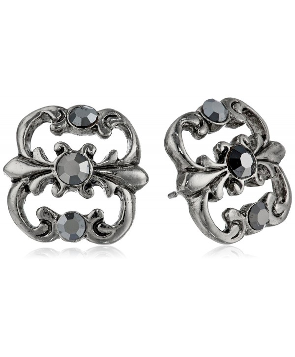 Downton Abbey "Carded" Antique Silver-Tone Hematite Stud Earrings - CQ11I5X8SJB