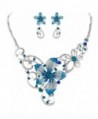 EVER FAITH Women's Austrian Crystal Enamel Orchid Flower Necklace Earings Set - Blue Silver-Tone - CC11LYNQ8RN