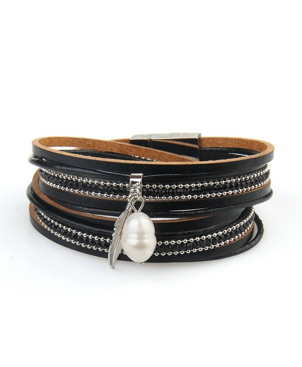 Genuine Leather Vintage Bracelet Jenia - leather bracelet-black - C7184438NG4