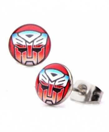 Transformers Logo Stud Earrings Autobot Round Print Red Stainless Steel - CO11AXJTXVL