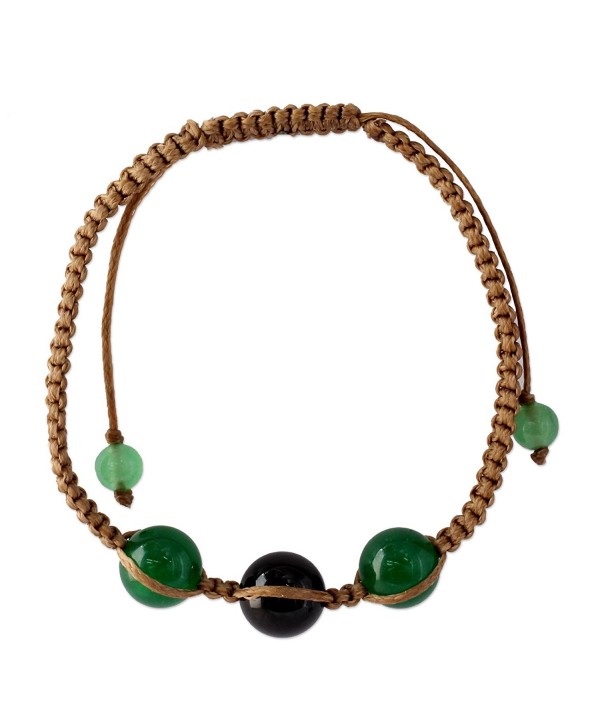 NOVICA Dyed Black and Green Onyx Macrame Shambhala Style Bracelet- Adjustable- 'Protective Tranquility' - CA127W133NH