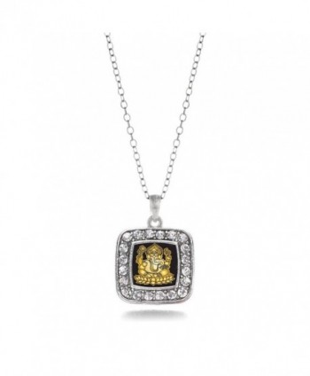 Ganesh Ganapati Hindu Charm Classic Silver Plated Square Crystal Necklace - CT11MCHW21L