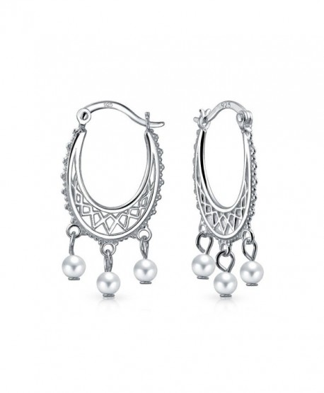 Bling Jewelry Freshwater Cultured Pearl Sterling Silver Dangle Hoop Earrings - CA129JADHTN