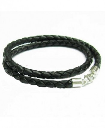 Sterling Silver Black Bolo Braided Leather 3mm Cord Choker Necklace for European Bead Charms - CR115YUTKCH