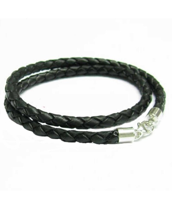 Sterling Silver Black Bolo Braided Leather 3mm Cord Choker Necklace for European Bead Charms - CR115YUTKCH