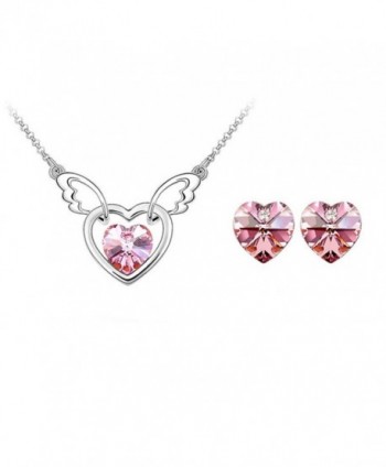 Swarovski Elements Crystal Necklace Earrings - Pink - CW11WXTDWB7