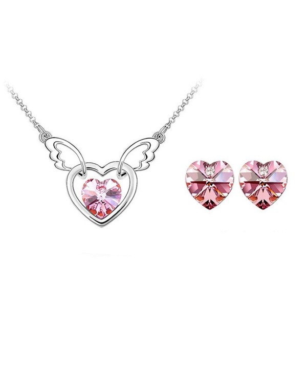 Swarovski Elements Crystal Necklace Earrings - Pink - CW11WXTDWB7