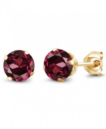 2.00 Ct Round Red Rhodolite Garnet Gold Plated Silver 4-prong Stud Earrings 6mm - C41174K2TGT