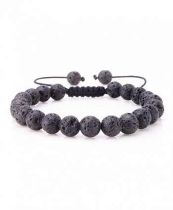 JewelrieShop 8mm Handmade Macrame Adjustable Synthetic Birthstones Beaded Bracelets - 8mm Synthetic Lava Stone - C611HFWCJRZ