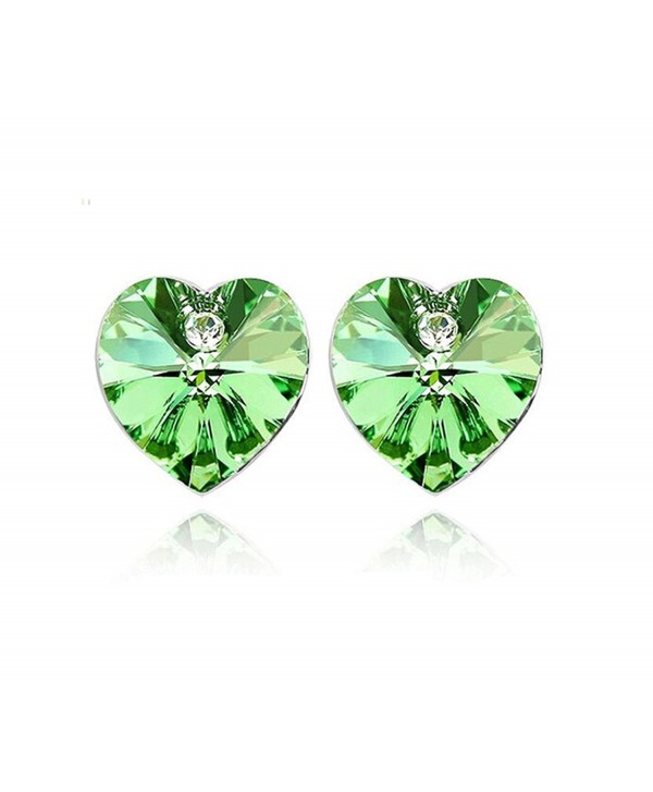 Heart Shaped Swarovski Element Crystal Stud Earrings Fashion Jewelry for Women - Green - CF11YUZHKI3