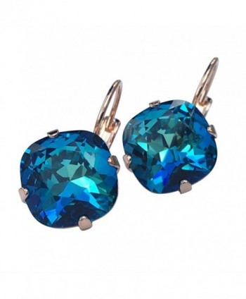 HisJewelsCreations Cushion Cut Large Square Stone Crystal Earrings - Bermuda Blue - CJ17YHC3S96