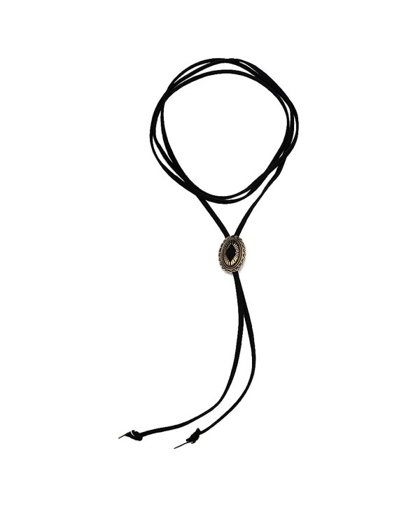 N.egret Faux Bolo Tie Long Choker Necklace Office Jewelry Vintage Black Necklace Gothic Gifts for Women - CK12NZ9FTGJ