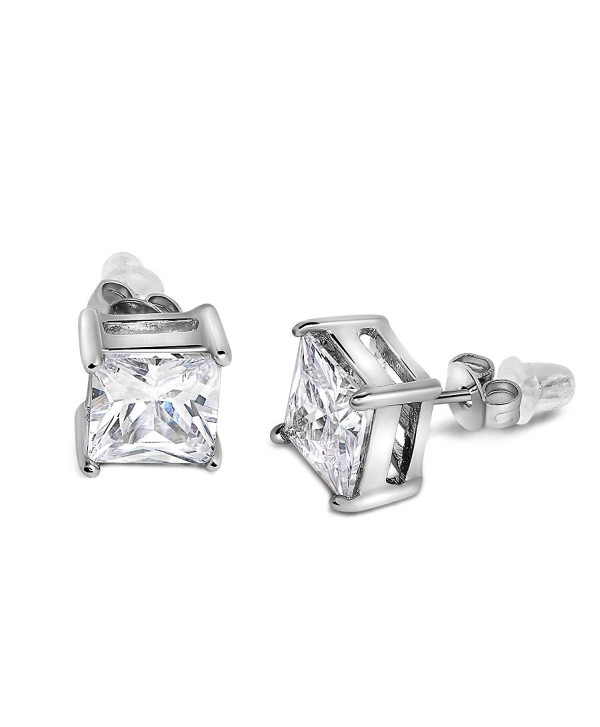 Buyless Fashion Surgical Steel Additional Push Back White Squared Crystal CZ Earring - CO11U0AA2YT
