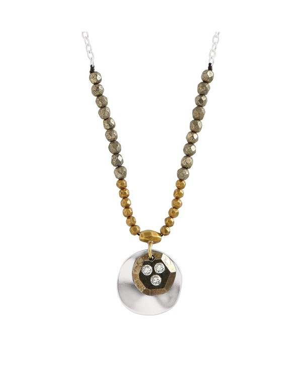 Silpada 'Earn Your Stripes' Sterling Silver- Brass- Cubic Zirconia- and Pyrite Necklace- 16+2" - C212O4SSHRK