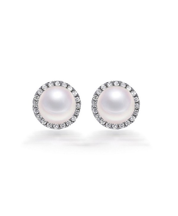 8mm Freshwater Button Pearl Stud Earrings in Sterling Silver - CC12NH54NJL