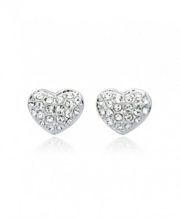 MYJS Alana Rhodium Plated Pave Heart Stud Earrings with Clear Swarovski Crystals - CL1230NESLR