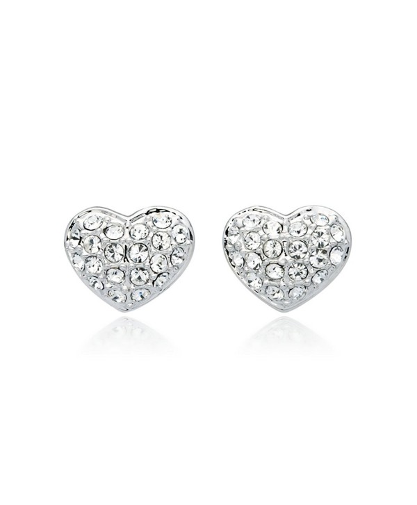 MYJS Alana Rhodium Plated Pave Heart Stud Earrings with Clear Swarovski Crystals - CL1230NESLR