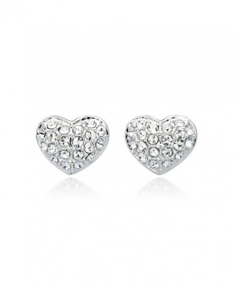 MYJS Alana Rhodium Plated Pave Heart Stud Earrings with Clear Swarovski Crystals - CL1230NESLR