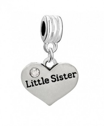 Little Sister Two Sided Heart W/ Clear Clear Rhinestones Charm Pendant for Snake Chain Bracelets - C311MH86RBL