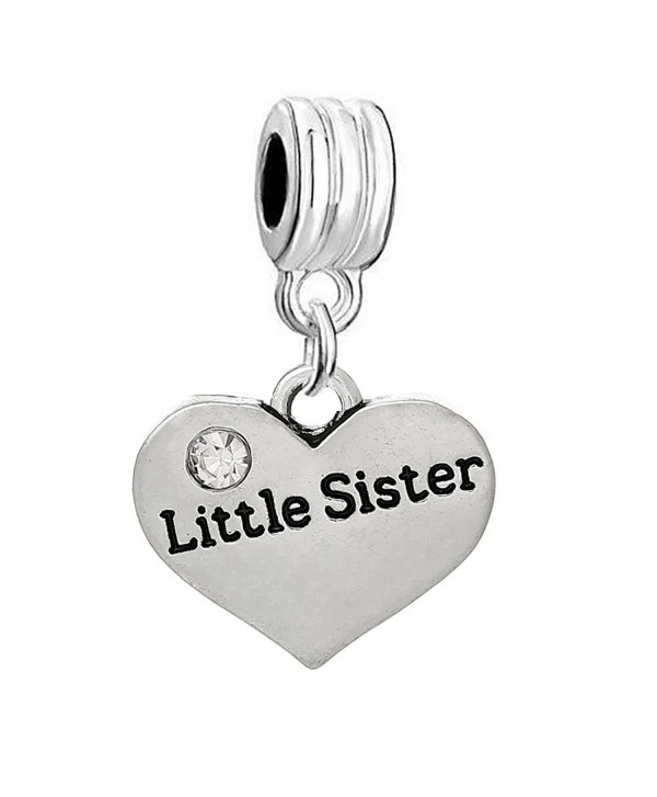 Little Sister Two Sided Heart W/ Clear Clear Rhinestones Charm Pendant for Snake Chain Bracelets - C311MH86RBL