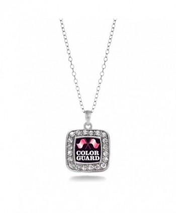 Color Guard Marching Band Charm Classic Silver Plated Square Crystal Necklace - CR11MCHXEY5