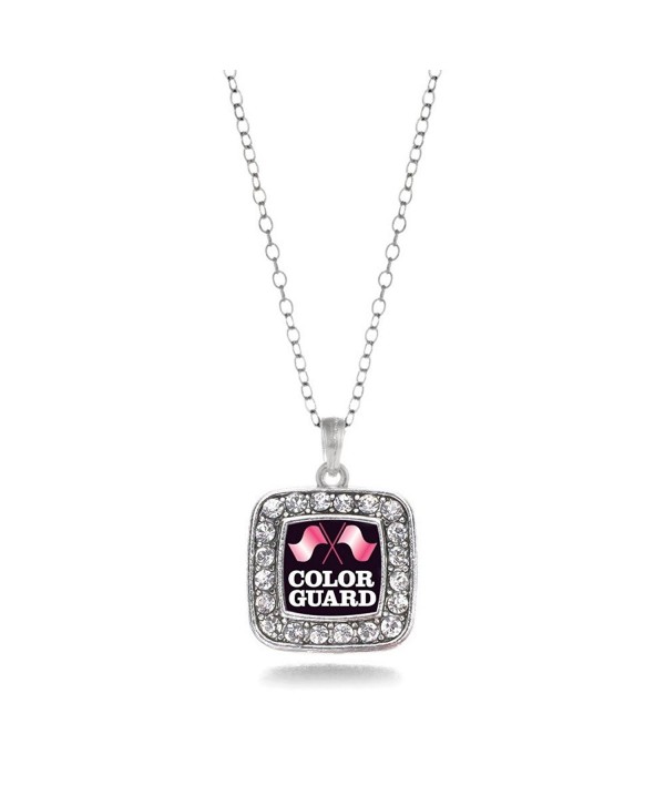 Color Guard Marching Band Charm Classic Silver Plated Square Crystal Necklace - CR11MCHXEY5