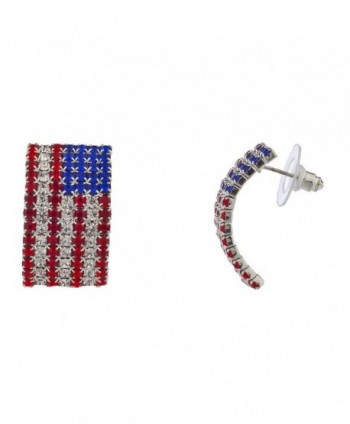 Lux Accessories Red Crystal Blue America USA 4th July Rhinestone Flag Earrings - CS17YE7C6YK