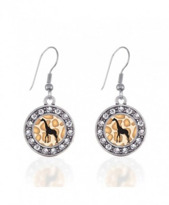 Giraffe Silhouette Circle Charm Earrings French Hook Clear Crystal Rhinestones - CE124BV8H9B