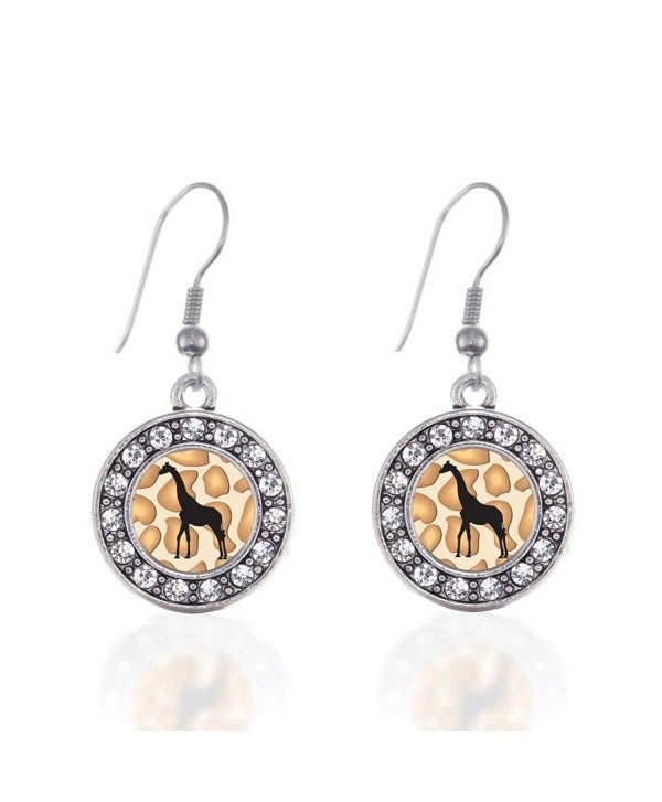 Giraffe Silhouette Circle Charm Earrings French Hook Clear Crystal Rhinestones - CE124BV8H9B