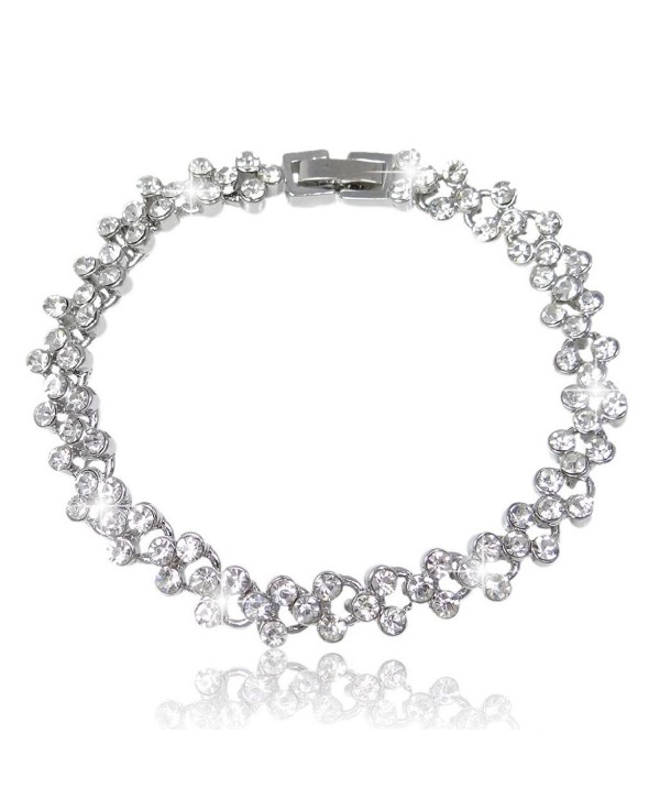 EVER FAITH Bridal Silver-Tone Circle Flower Bracelet Chain Clear Austrian Crystals - C611GS44RPD