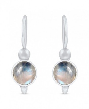 STELLAR DESIGNS Genuine Round Shape Gemstone .925 Sterling Silver Dangle Earrings - Rainbow Moonstone - C9187DOITIM