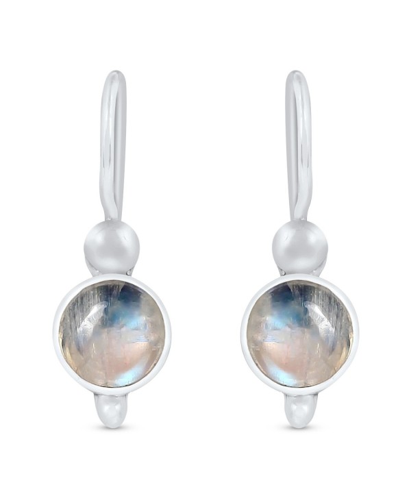 STELLAR DESIGNS Genuine Round Shape Gemstone .925 Sterling Silver Dangle Earrings - Rainbow Moonstone - C9187DOITIM