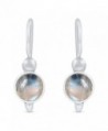 STELLAR DESIGNS Genuine Round Shape Gemstone .925 Sterling Silver Dangle Earrings - Rainbow Moonstone - C9187DOITIM