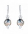 STELLAR DESIGNS Genuine Round Shape Gemstone .925 Sterling Silver Dangle Earrings - Rainbow Moonstone - C9187DOITIM