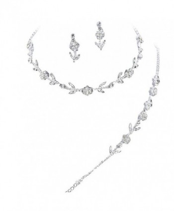 Elegant 3 Piece Clear Crystal Bridesmaid Bridal Necklace Earring Bracelet Set Silver Tone L2 - C311OLT34ZB