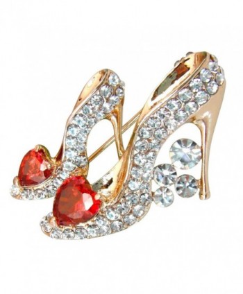 Navachi 18k Gold Plated Red Cubic Zicon Austrian Crystal Shoes Brooch Pin - CM11S4ESJHH