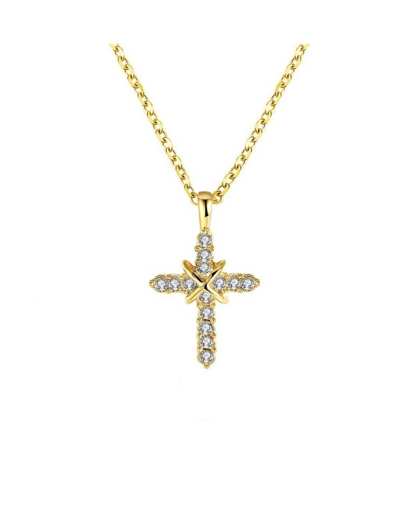 Simple Religious Cross Necklace 18K Gold Plated pendants For Men and Women - CZ12N1MC5BL