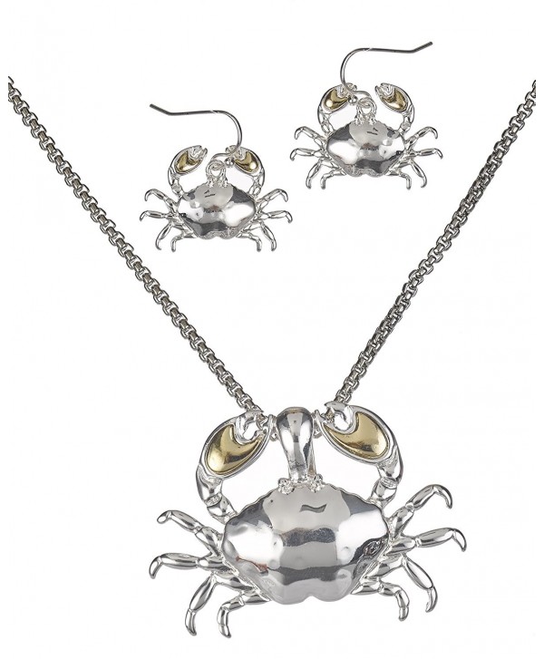 Two Tone Hammered Crab Necklace Magnetic Pendant Earrings & Popcorn Chain By Jewelry Nexus - C511REFR2I9