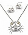 Two Tone Hammered Crab Necklace Magnetic Pendant Earrings & Popcorn Chain By Jewelry Nexus - C511REFR2I9