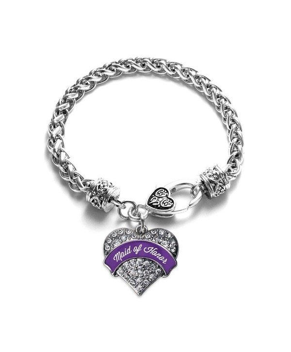 Purple Maid of Honor Pave Heart Bracelet Silver Plated Lobster Clasp Clear Crystal Charm - C8123HZCRKR