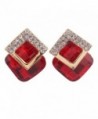 Grace Jun Luxury Bridal Rhinestone Crystal Square Shape Clip on Earrings Non Piercing for Women Ear Clip - Red - CC182KZEURM