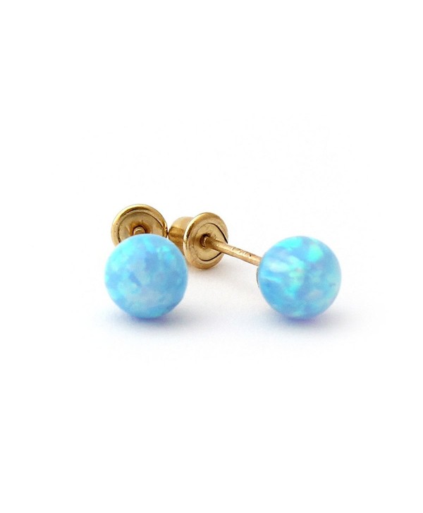 14k Yellow Gold 4mm Simulated Opal Ball with Baby Safe Screwback Earrings - CS11JGIV8MN