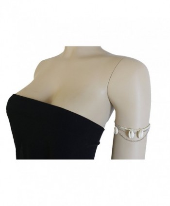 TFJ Women Fashion Jewelry Silver Metal Chains High Arm Bracelet Seashells Beads Wrap Around - CV128RA9ZMT