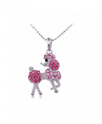 Alilang Silver Tone Rose Pink Rhinestones Poodle Puppy Dog Pendant Necklace - CP115I7VVUF